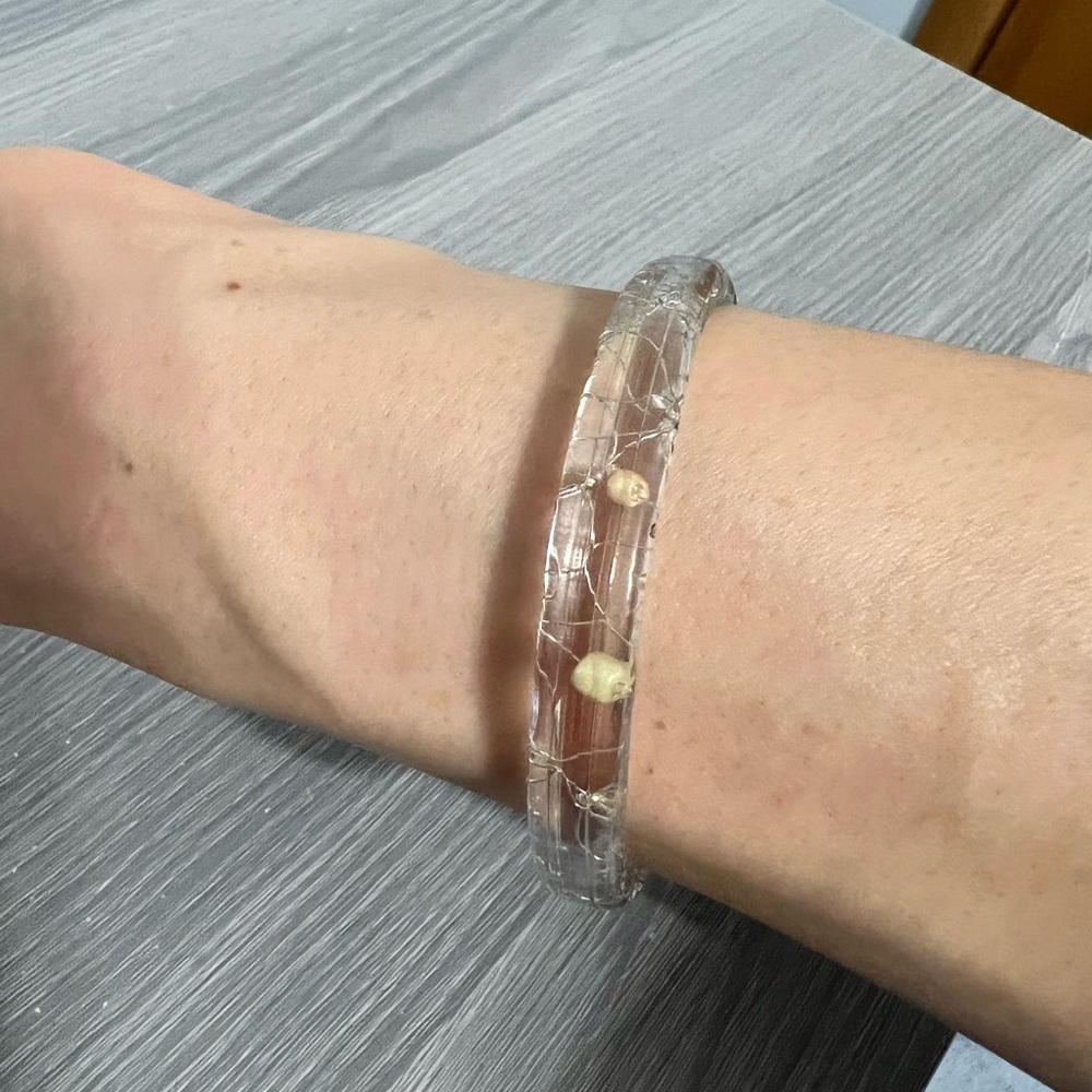 Vintage Lucite Cuff Bangle Bracelet, Wires and Beads Embedded Inside, EUC